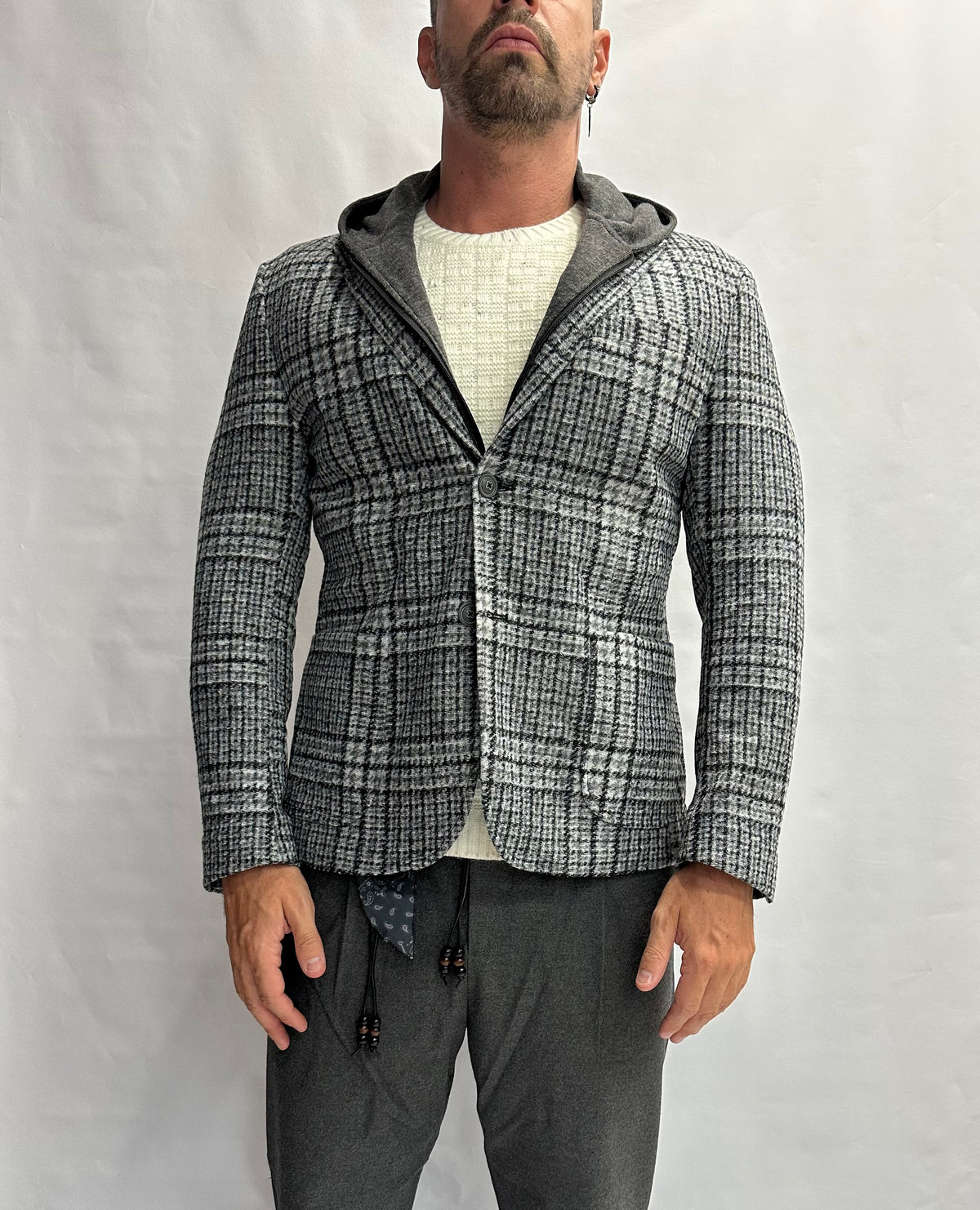 Giacca XAGON MAN scozzese con cappuccio rimovibile, monopetto - COD: PCFK33