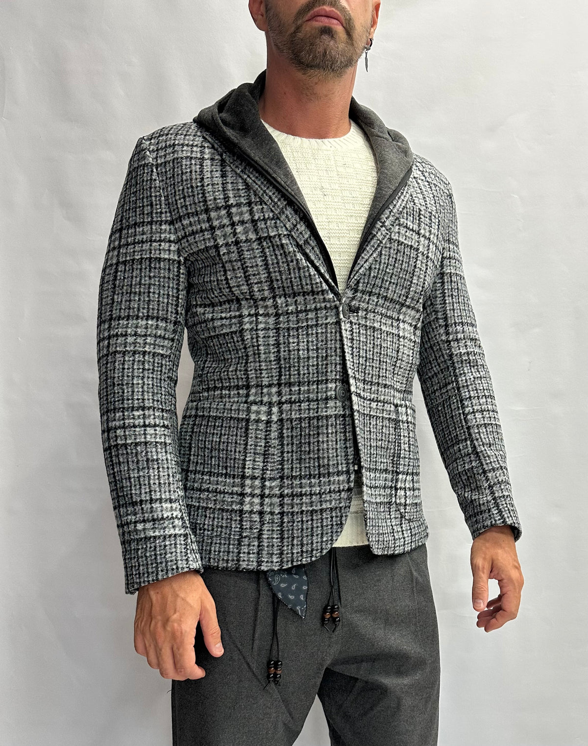 Giacca XAGON MAN scozzese con cappuccio rimovibile, monopetto - COD: PCFK33