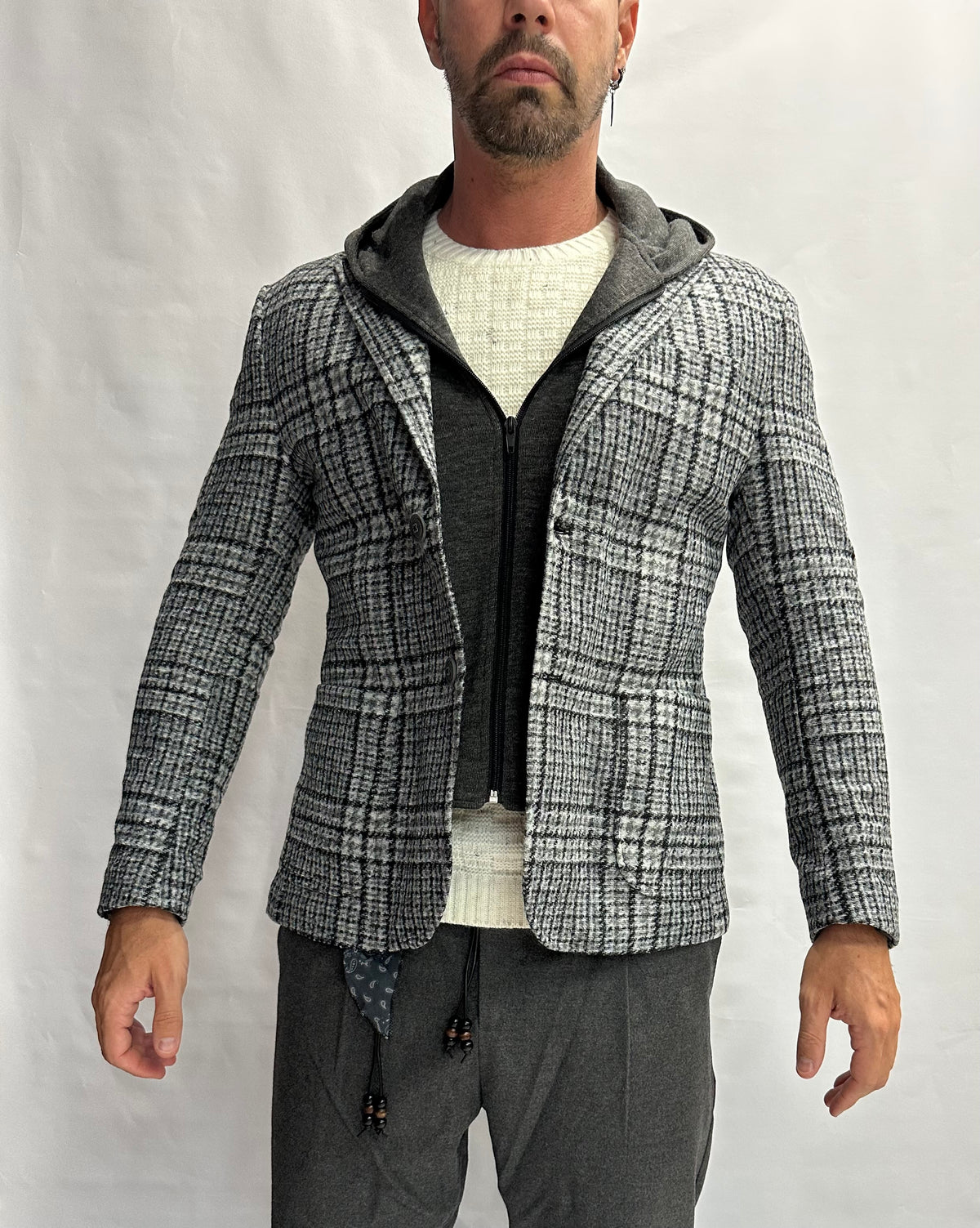 Giacca XAGON MAN scozzese con cappuccio rimovibile, monopetto - COD: PCFK33