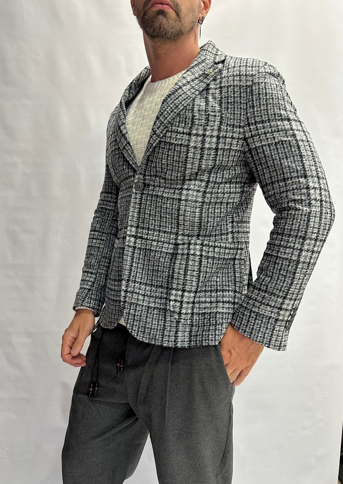 Giacca XAGON MAN scozzese con cappuccio rimovibile, monopetto - COD: PCFK33