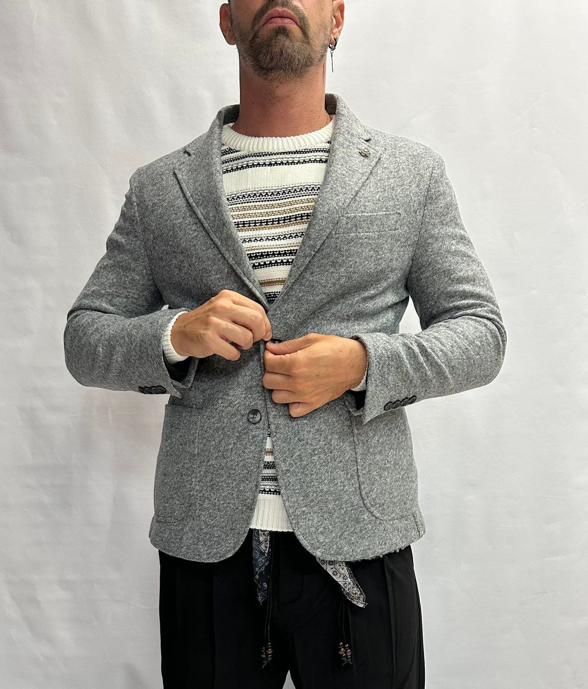 Giacca XAGON MAN grigia con cappuccio rimovibile, monopetto - COD: PCFKME