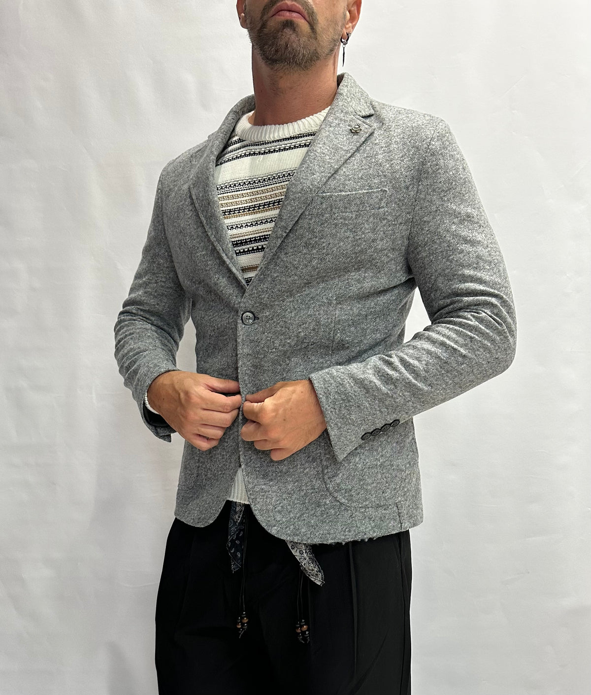 Giacca XAGON MAN grigia con cappuccio rimovibile, monopetto - COD: PCFKME