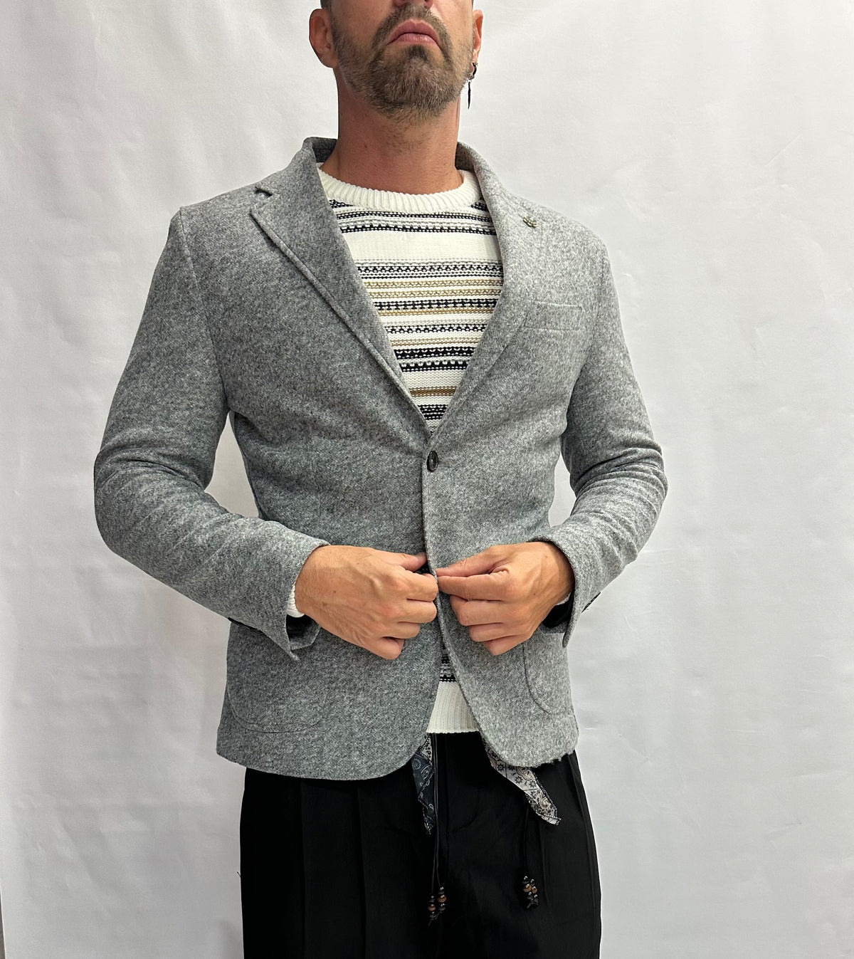 Giacca XAGON MAN grigia con cappuccio rimovibile, monopetto - COD: PCFKME