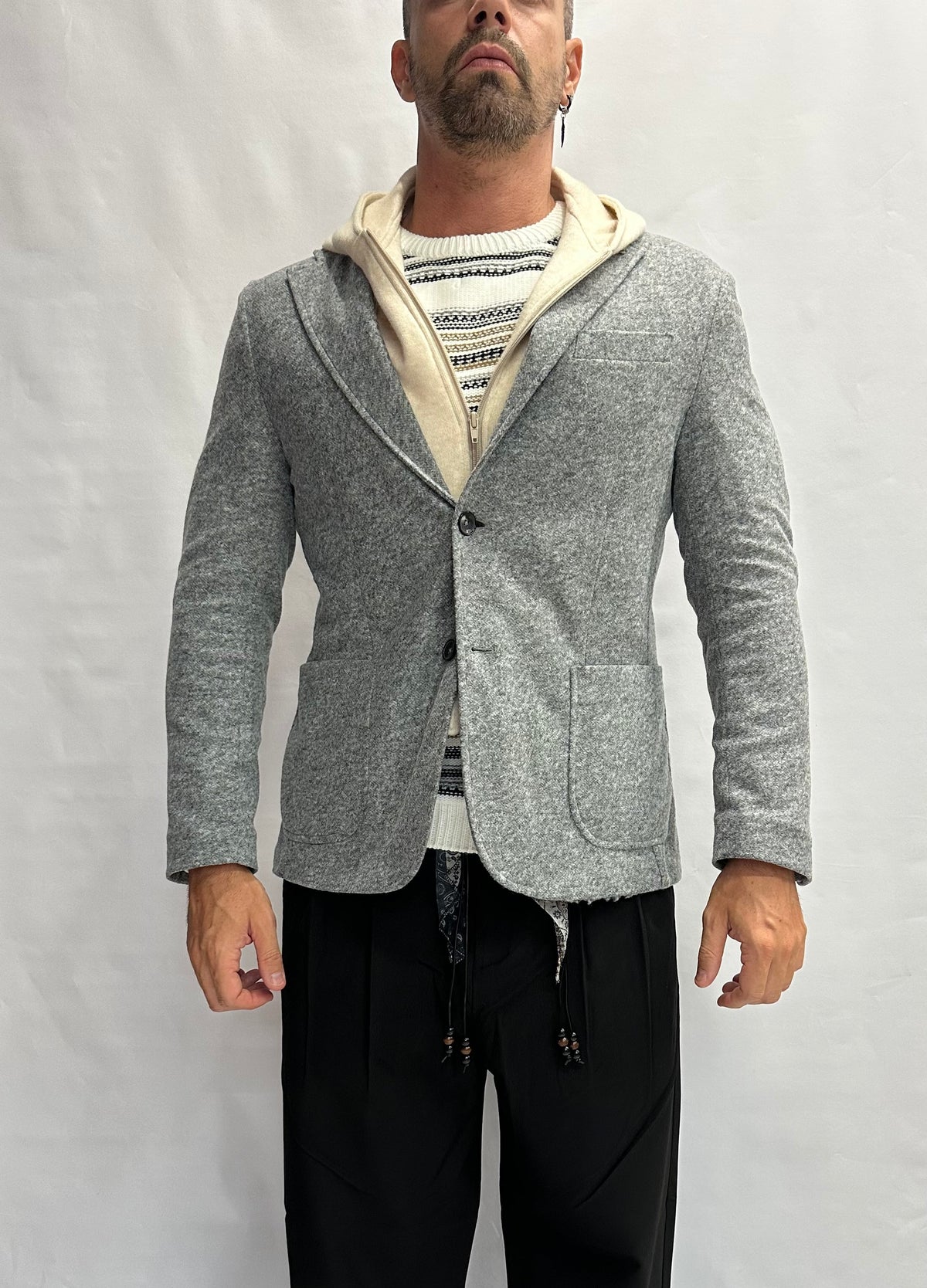 Giacca XAGON MAN grigia con cappuccio rimovibile, monopetto - COD: PCFKME