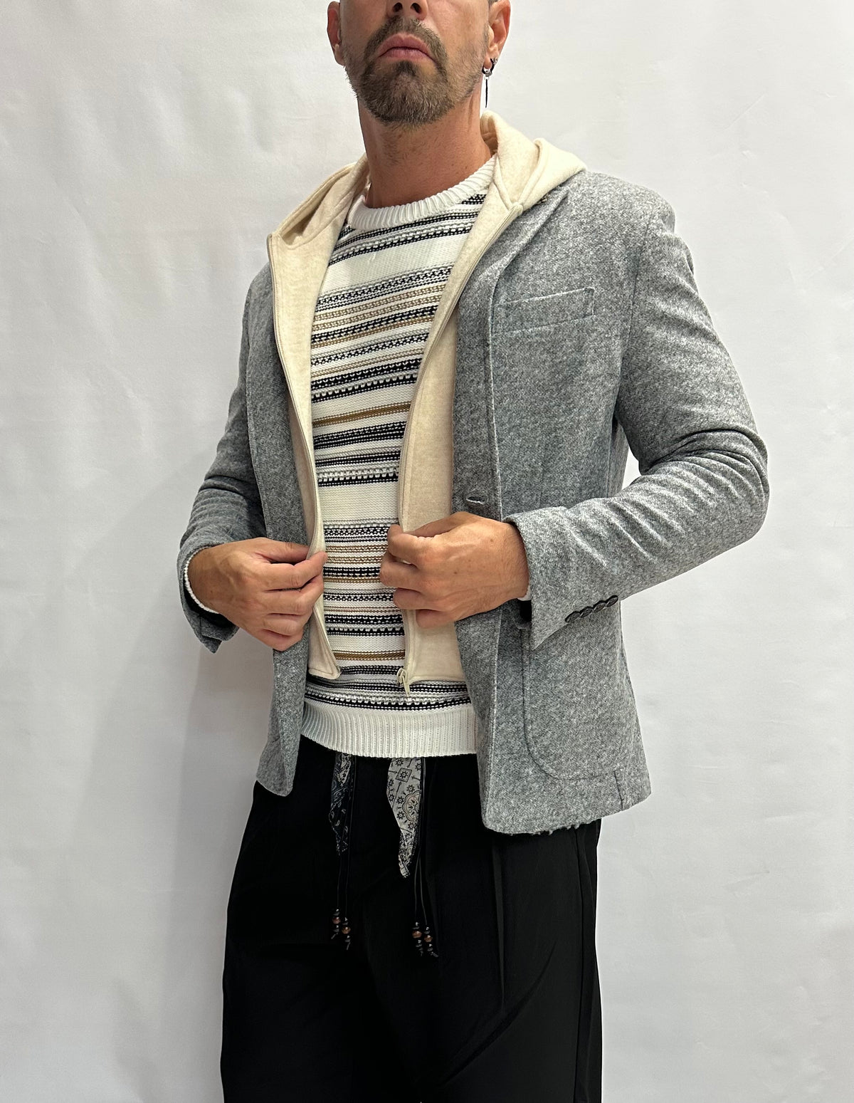 Giacca XAGON MAN grigia con cappuccio rimovibile, monopetto - COD: PCFKME