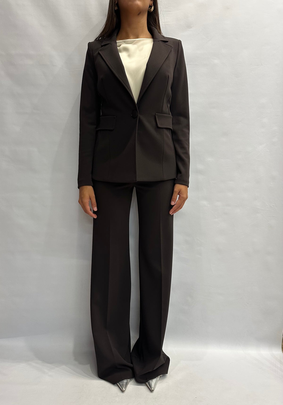 Pantalone RINASCIMENTO (MARRONE) in crêpe a palazzo disponibile anche con giacca in coordinato COD: CFC0130163003