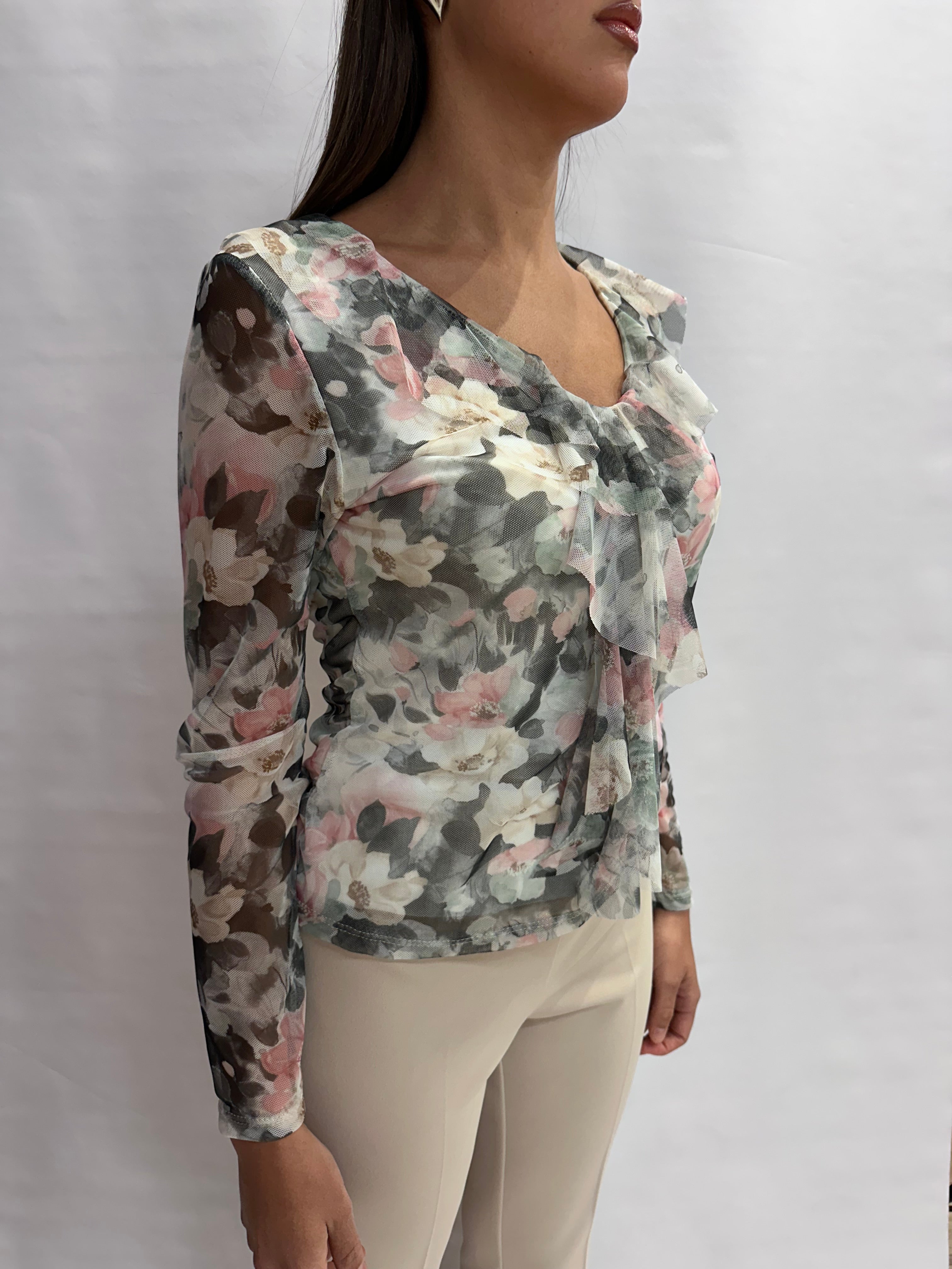 Camicetta NO BRAND a manica lunga in trama floreale - Cod: U13806