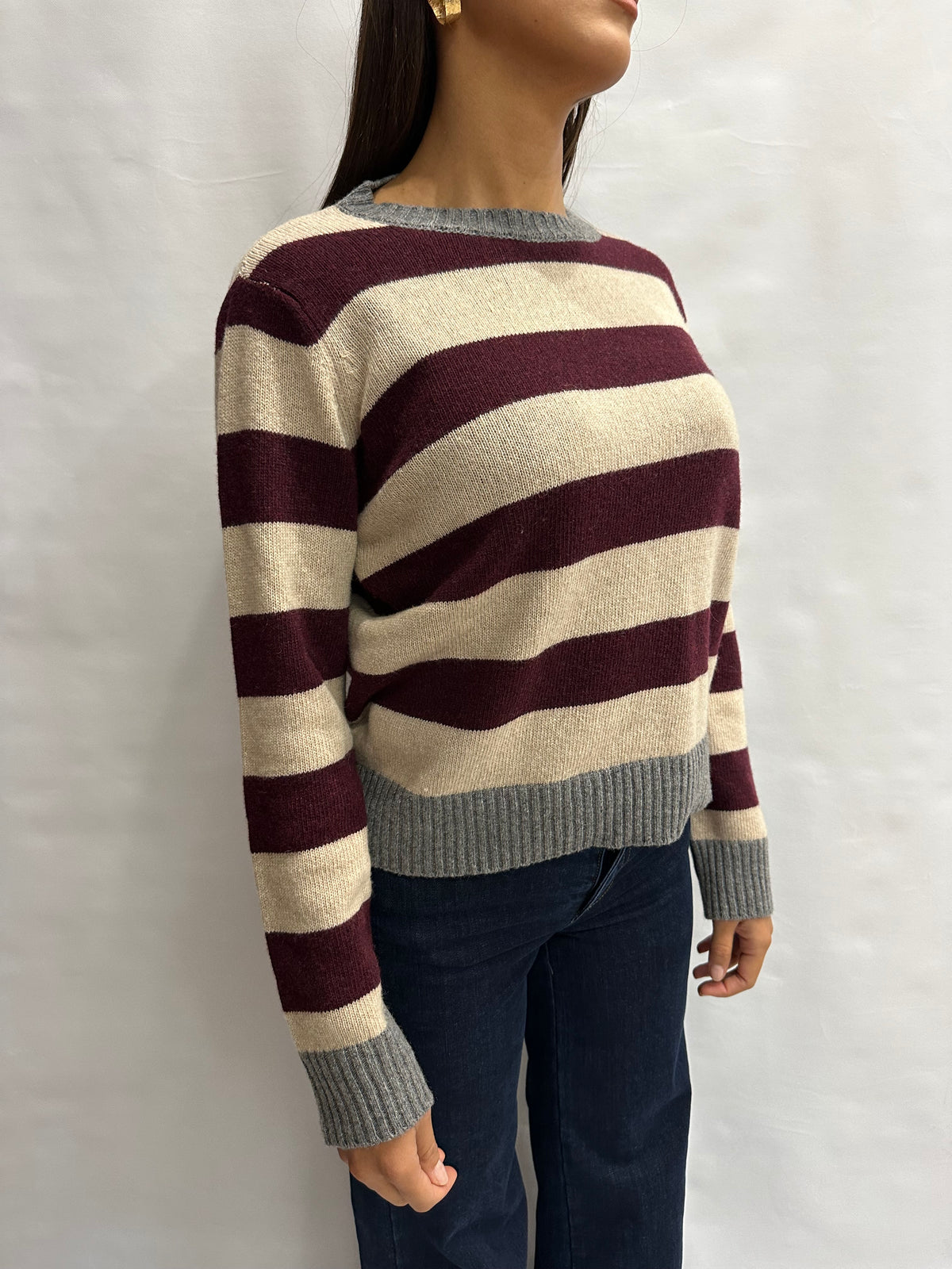 Maglione BLUEJOINT regular a righe variante Bordeaux/Beige, COD: 51182