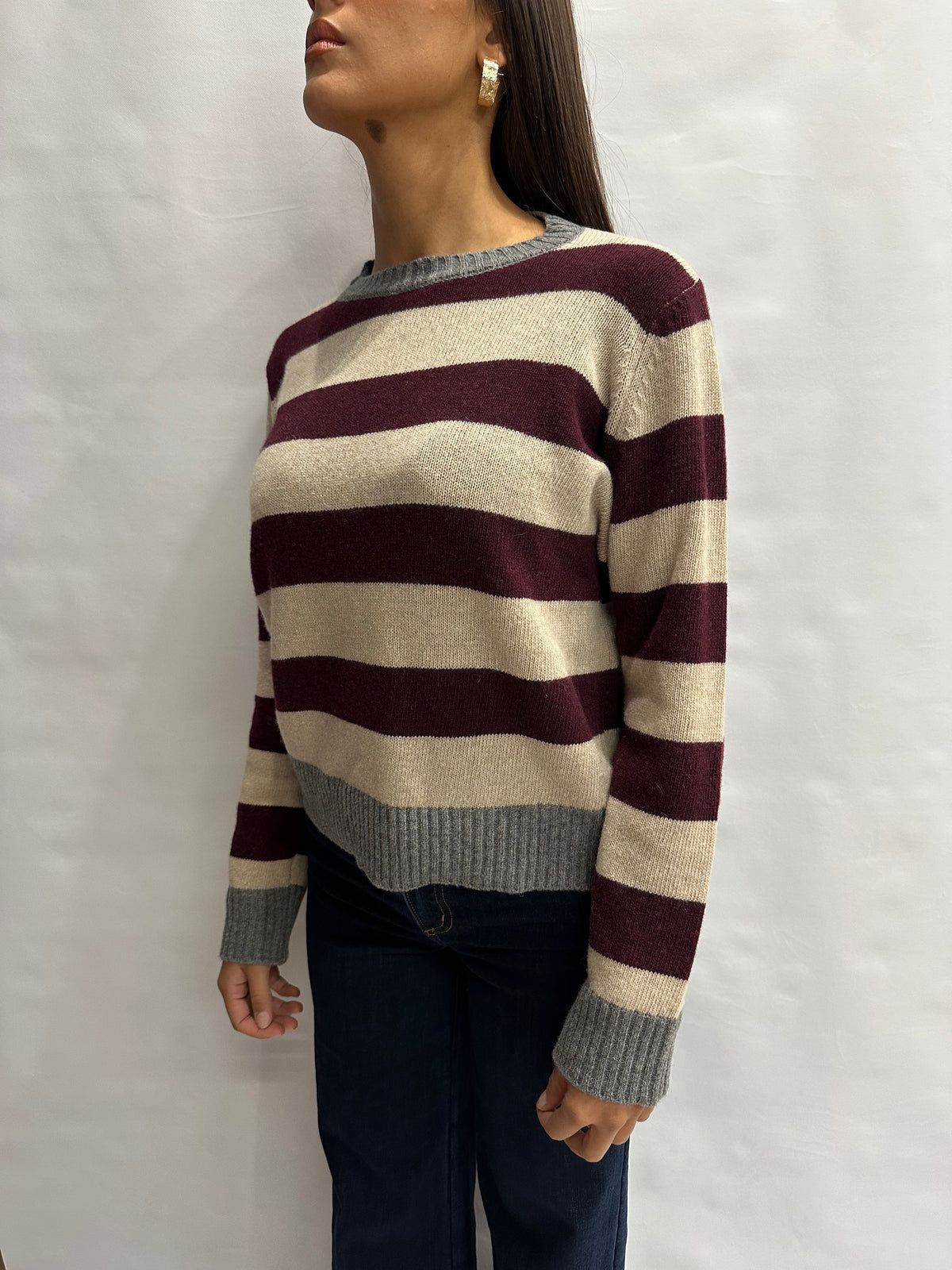 Maglione BLUEJOINT regular a righe variante Bordeaux/Beige, COD: 51182