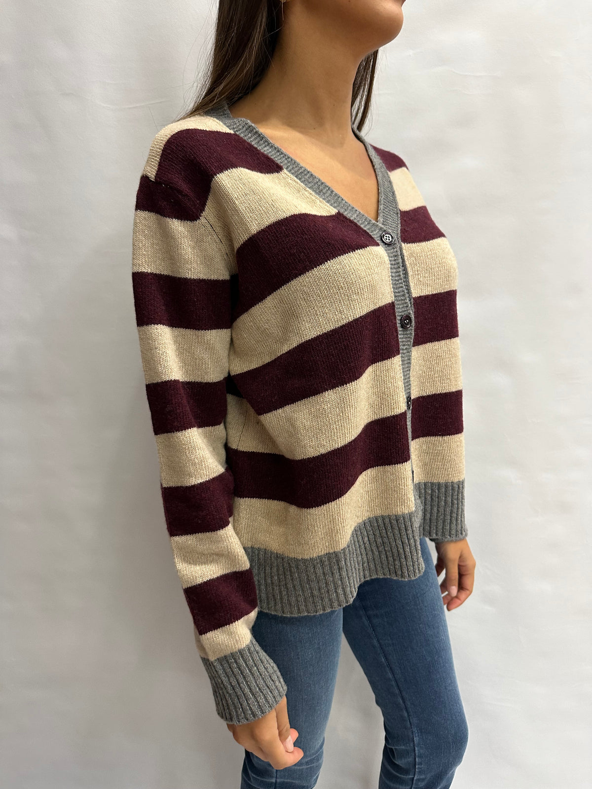 Cardigan BLUEJOINT regular a righe variante Bordeaux/Beige, COD: 51197