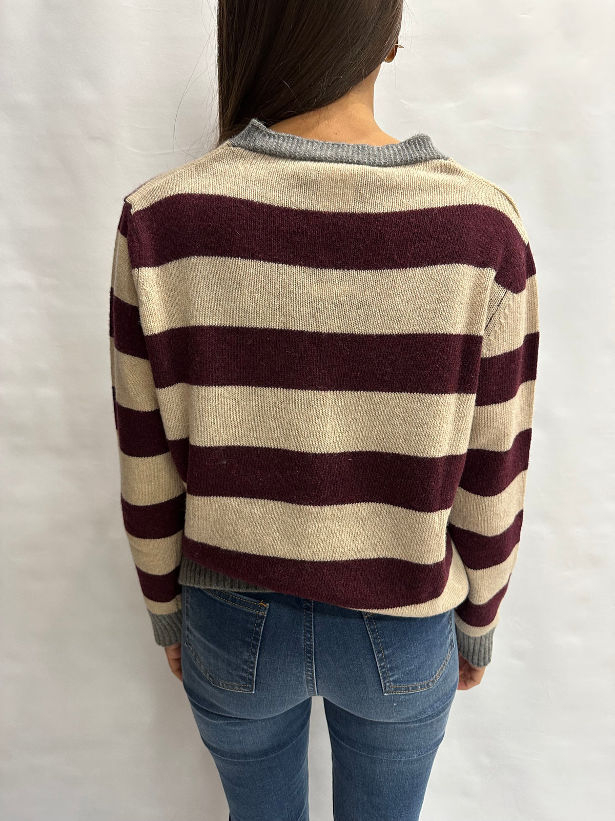 Cardigan BLUEJOINT regular a righe variante Bordeaux/Beige, COD: 51197
