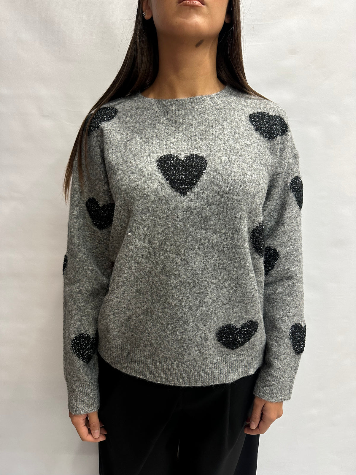 Maglione BLUEJOINT con cuori Neri su fondo Grigio Scuro, COD: M94095