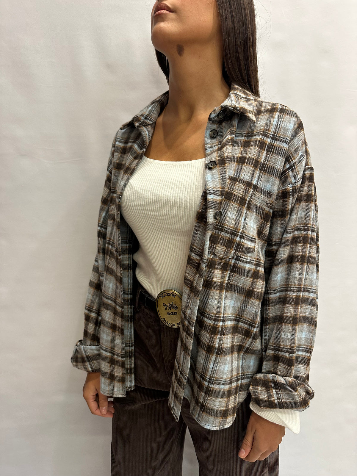 Camicia TENSIONE IN morbida con trama scozzese e taschino frontale ricamato - Cod: W26CA14