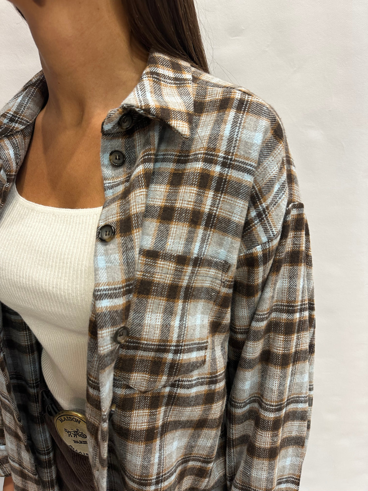 Camicia TENSIONE IN morbida con trama scozzese e taschino frontale ricamato - Cod: W26CA14