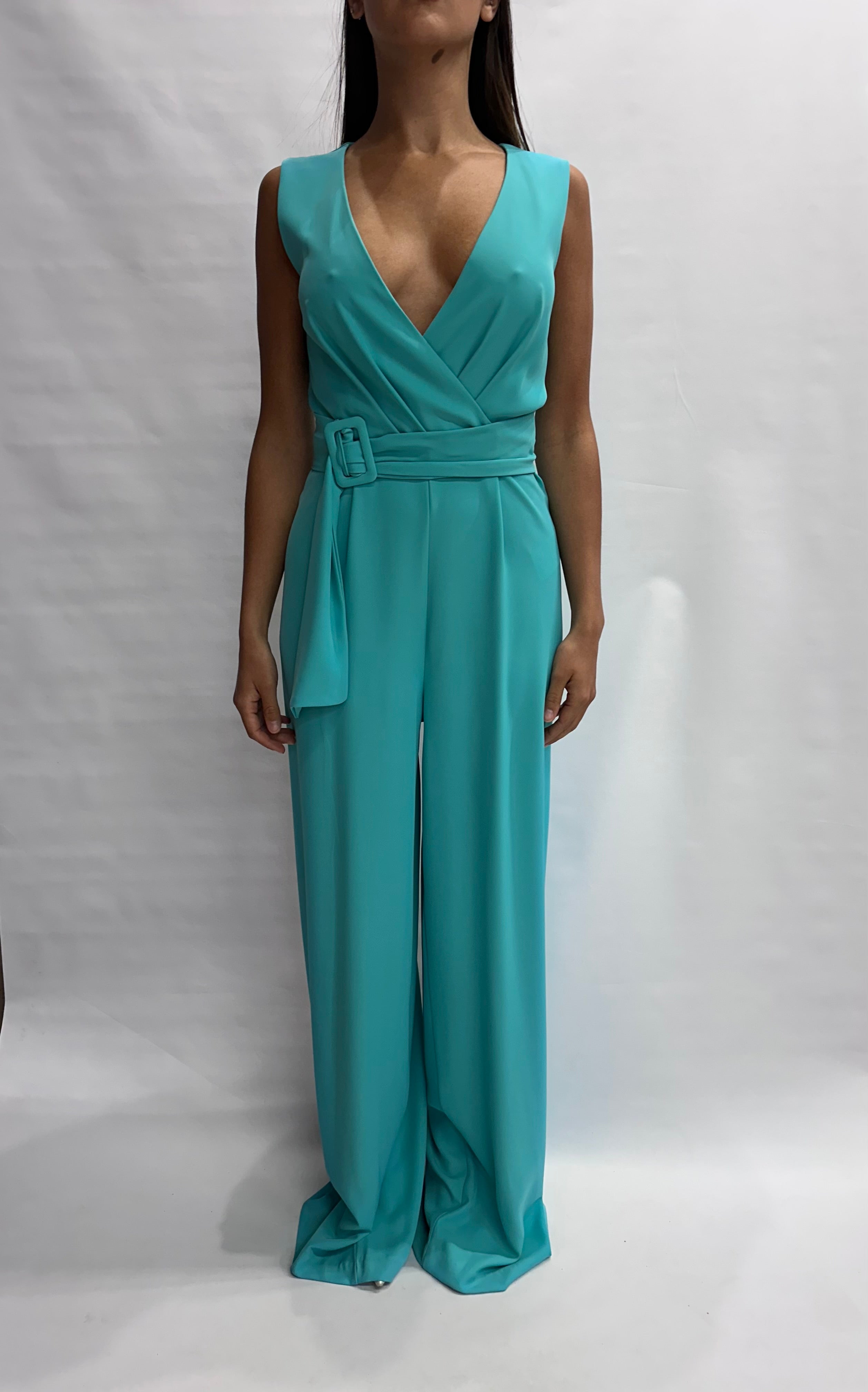Tuta RINASCIMENTO lunga in fluido, con scollo a "V" e cintura in dotazione - COD: CFC0129243003