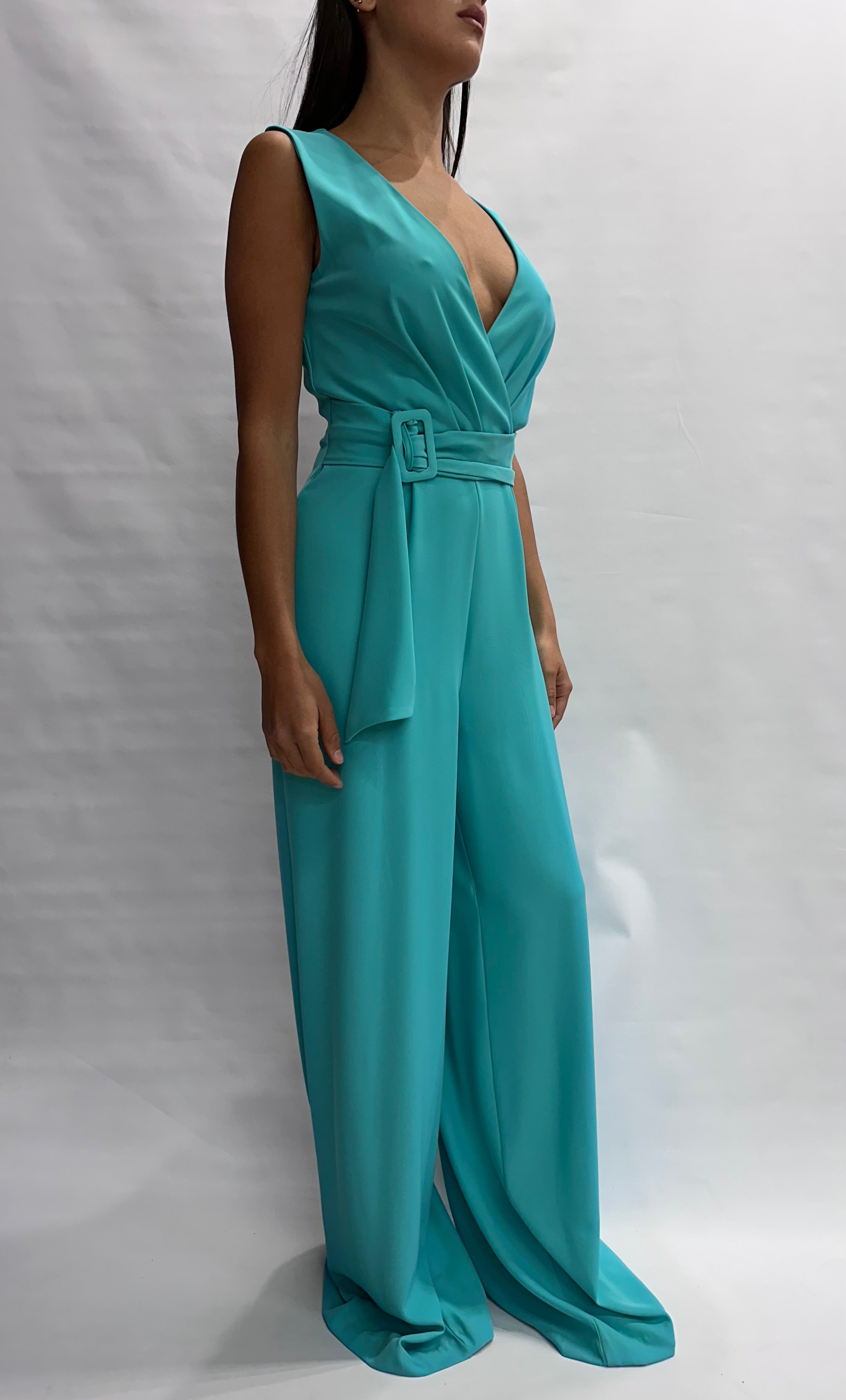 Tuta RINASCIMENTO lunga in fluido, con scollo a "V" e cintura in dotazione - COD: CFC0129243003