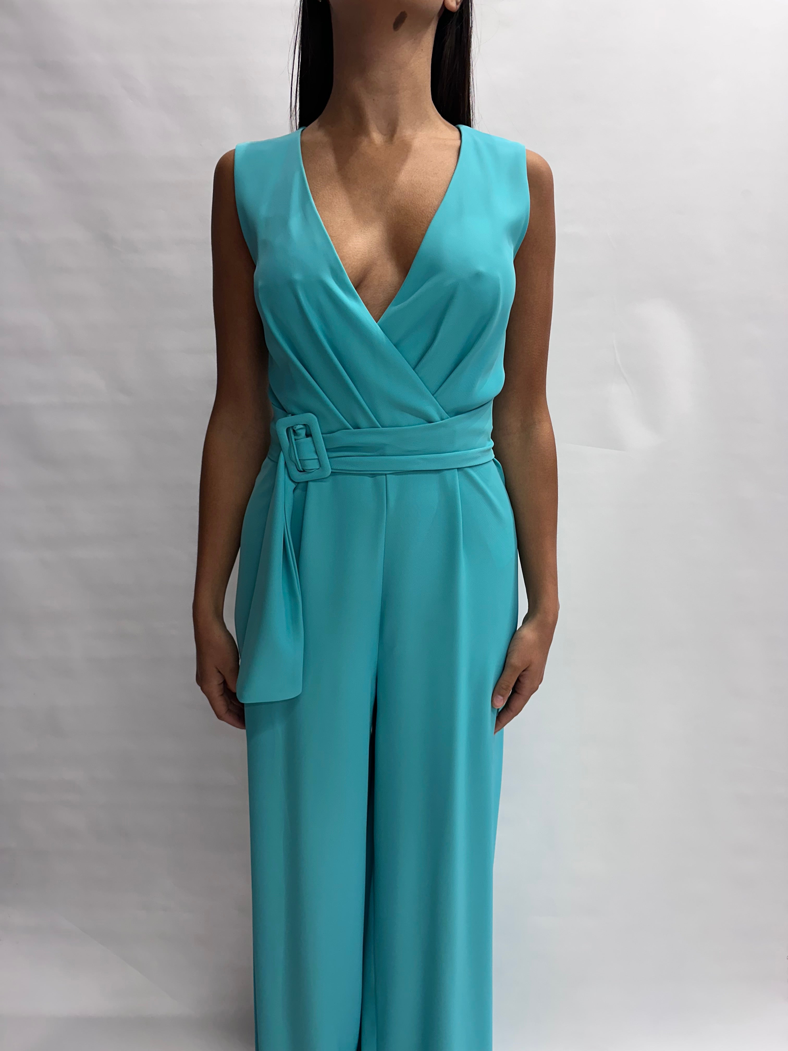 Tuta RINASCIMENTO lunga in fluido, con scollo a "V" e cintura in dotazione - COD: CFC0129243003