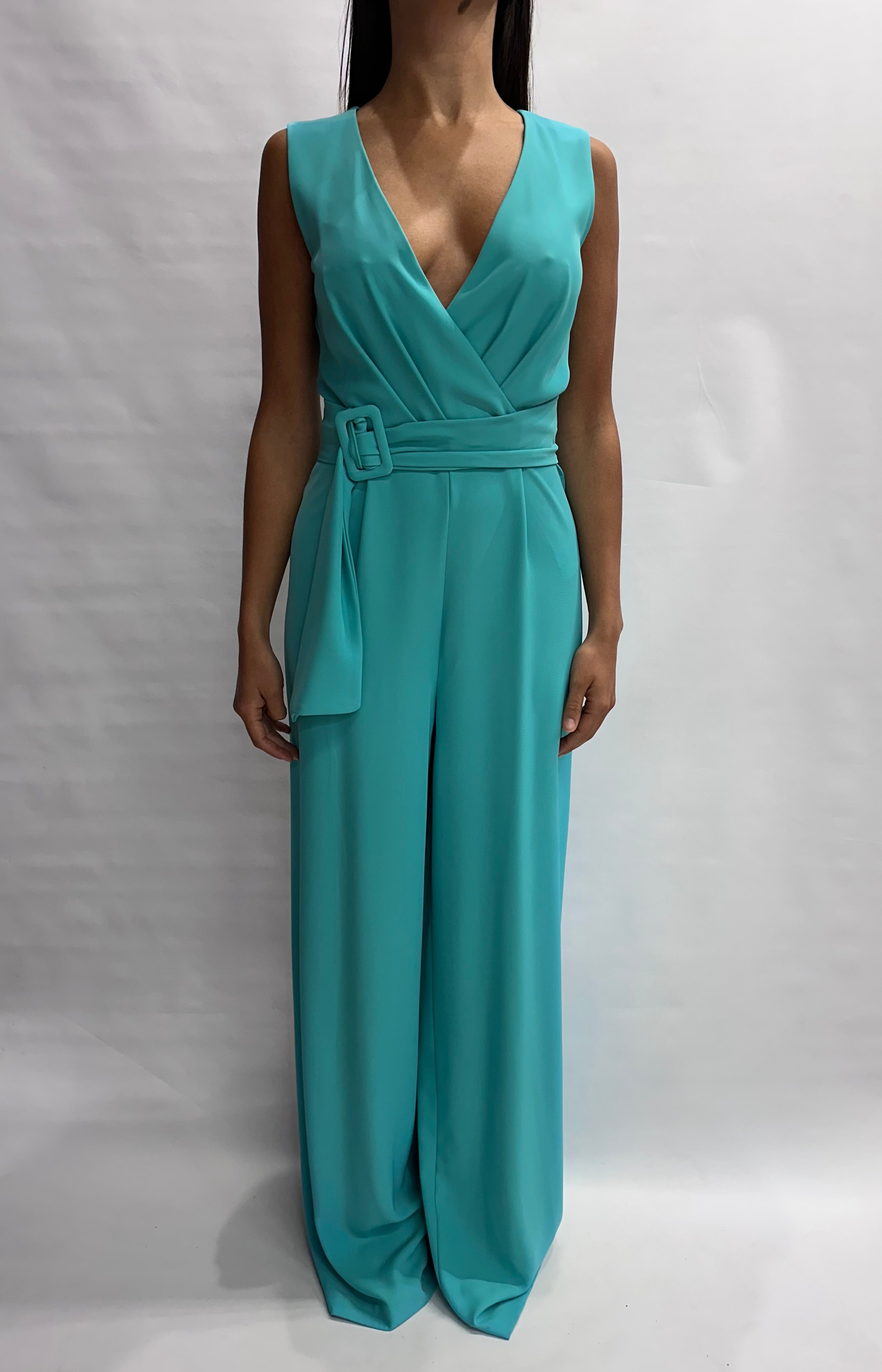 Tuta RINASCIMENTO lunga in fluido, con scollo a "V" e cintura in dotazione - COD: CFC0129243003