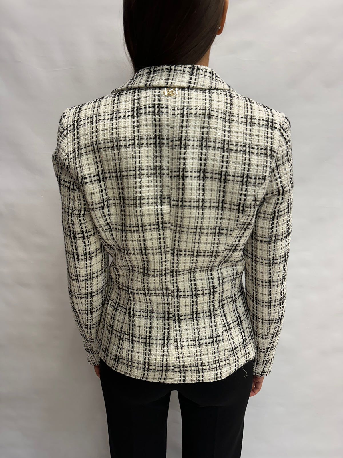 Giacca RINASCIMENTO monopetto trama Bianco/Nera e piccole paillettes - COD: CFC0131796003