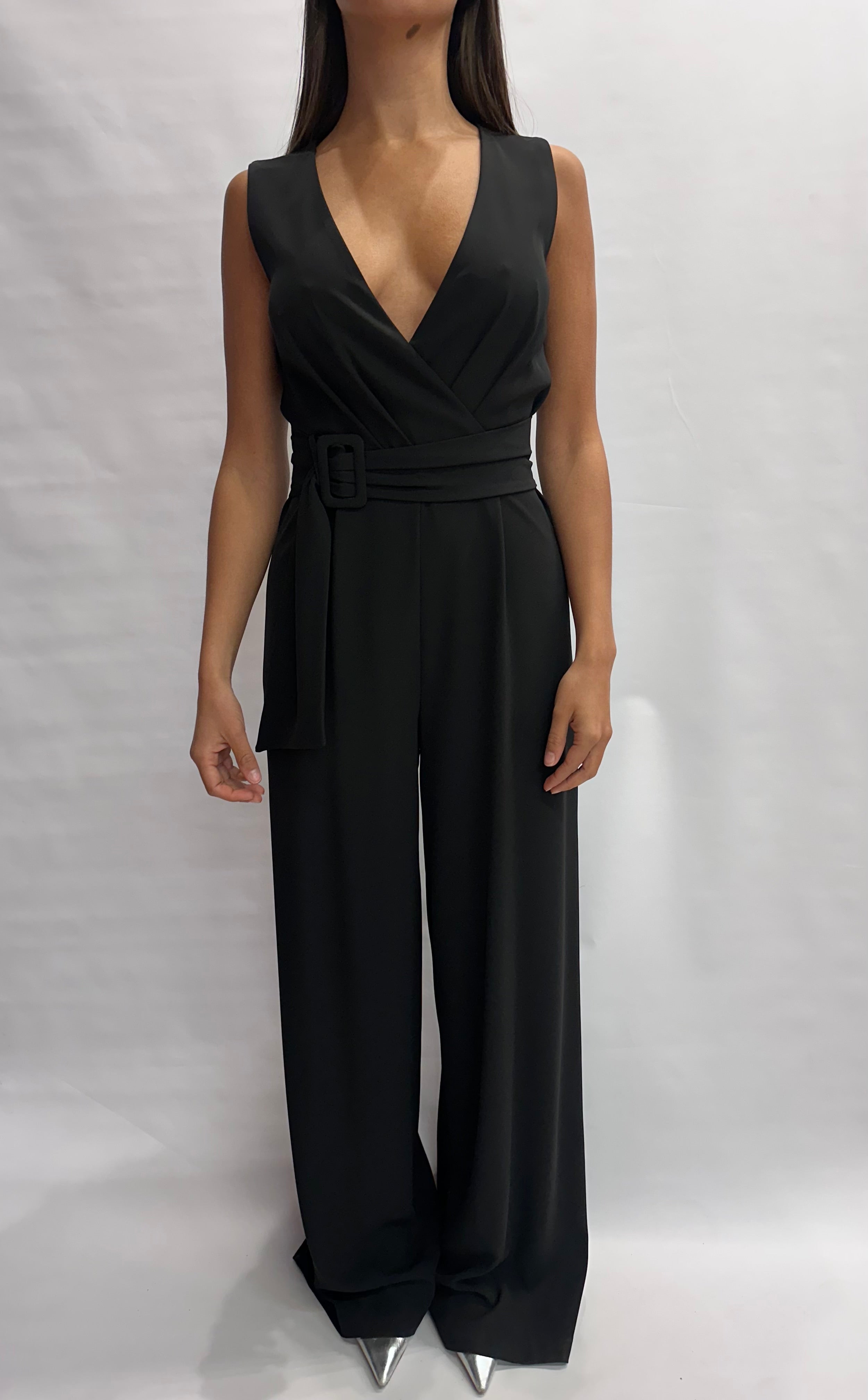 Tuta RINASCIMENTO lunga in fluido, con scollo a "V" e cintura in dotazione - COD: CFC0129243003