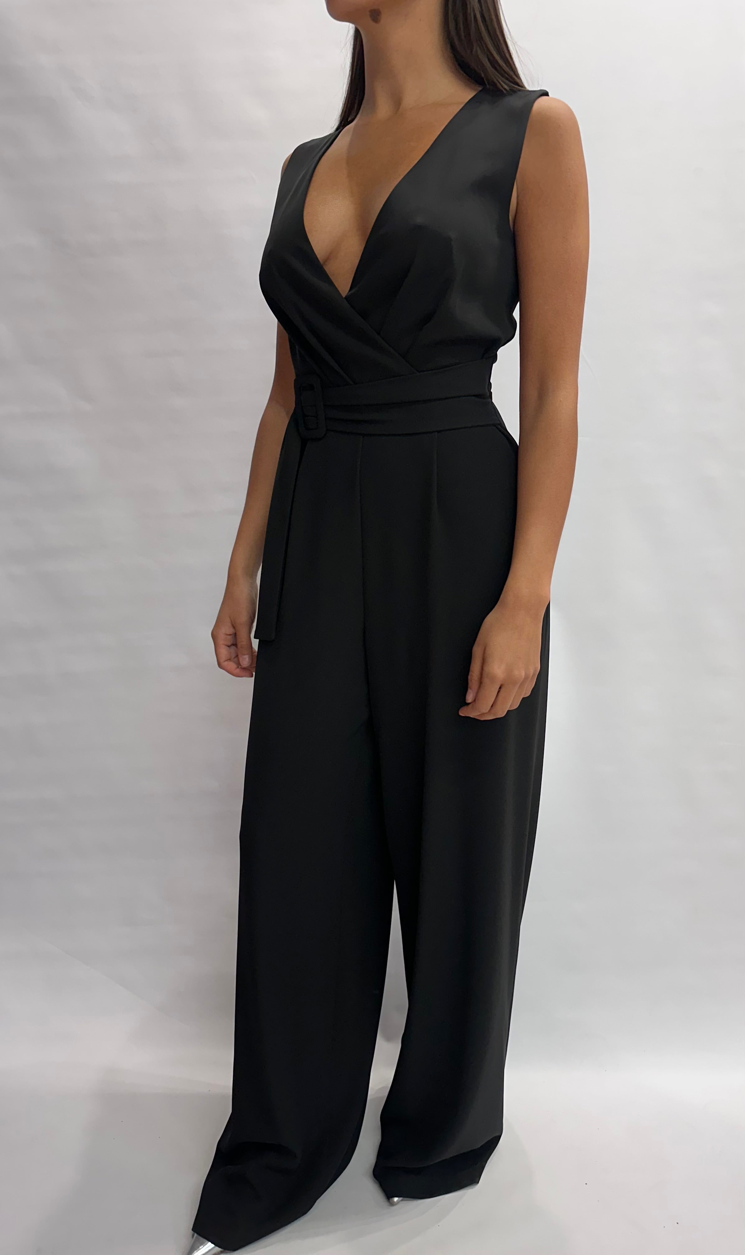 Tuta RINASCIMENTO lunga in fluido, con scollo a "V" e cintura in dotazione - COD: CFC0129243003