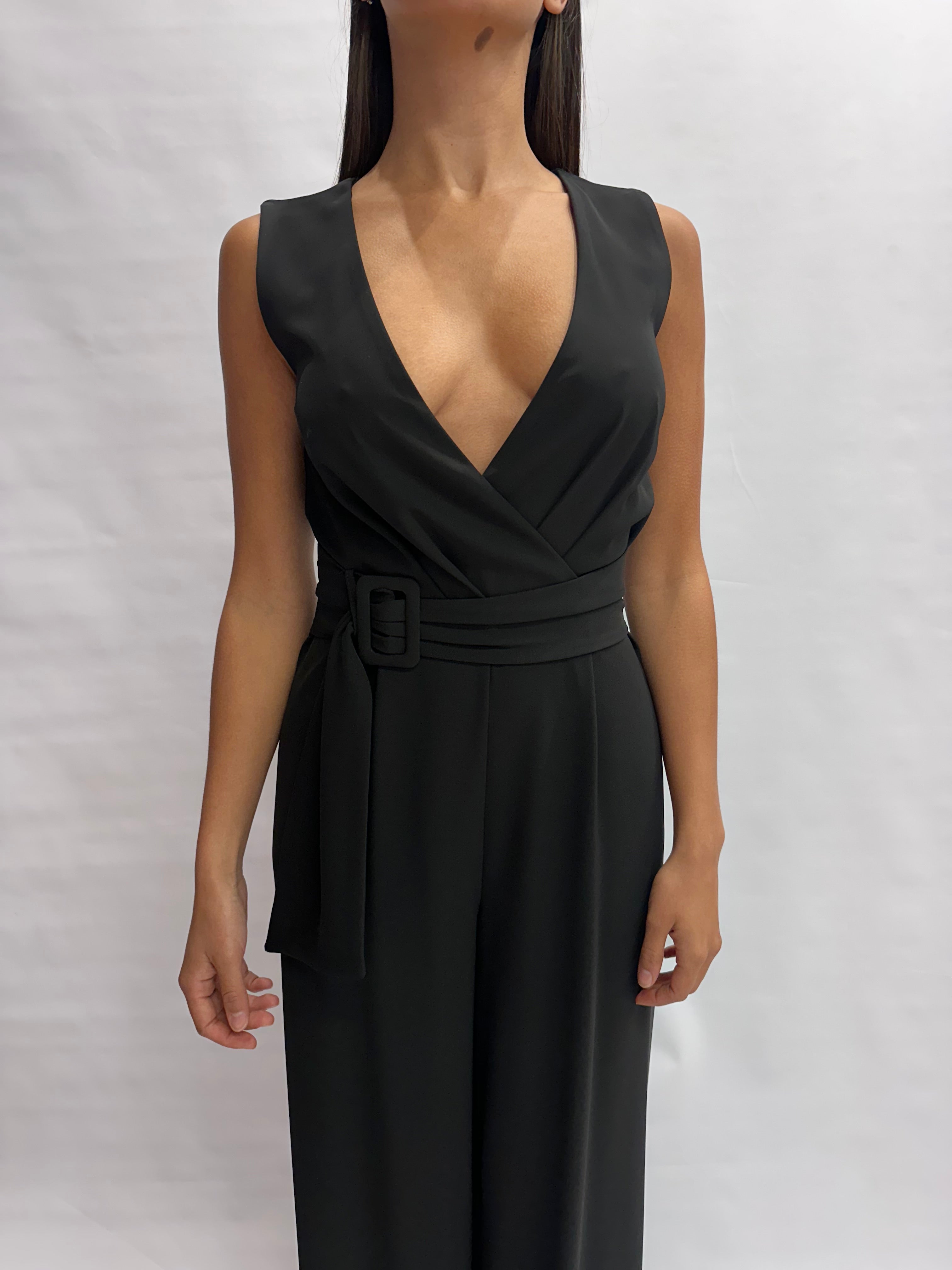 Tuta RINASCIMENTO lunga in fluido, con scollo a "V" e cintura in dotazione - COD: CFC0129243003