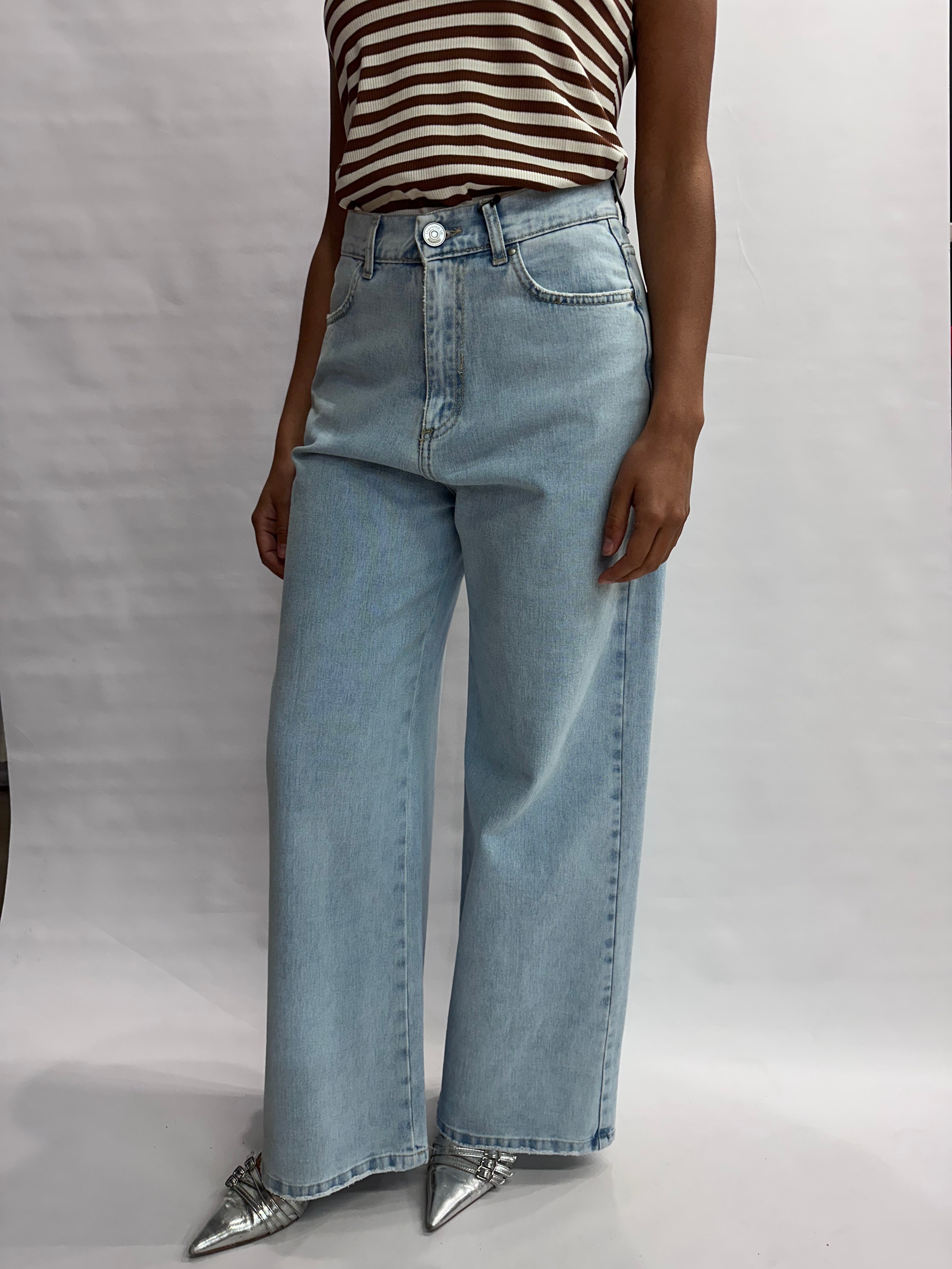 Jeans TENSIONE IN modello "LOOSE" gamba ampia e fondo largo, tasca in ecopelle scamosciata  - COD: SLOUCHY