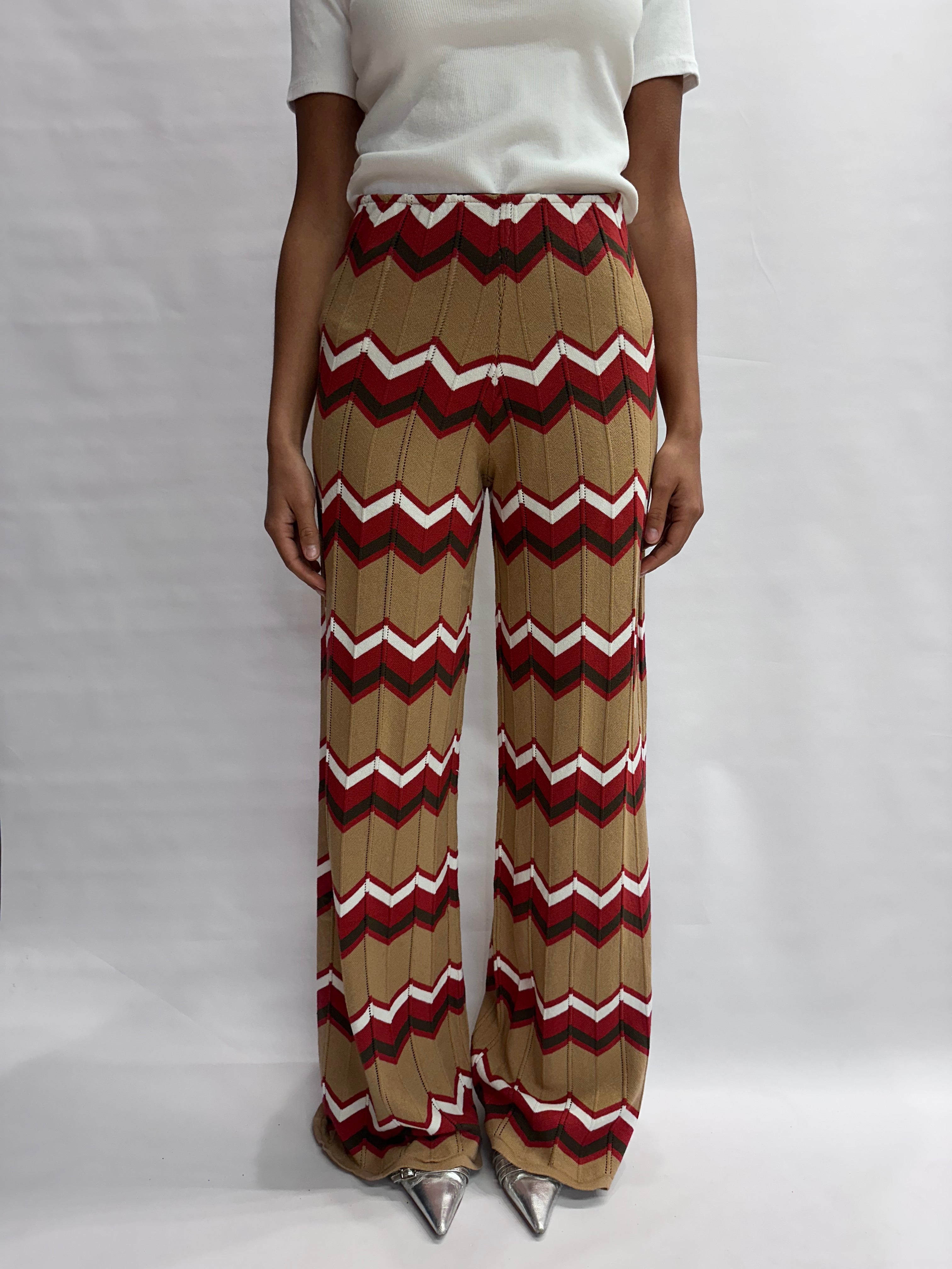 Pantalone TENSIONE IN in cotone a palazzo con trama zig-zag , COD: 05A414