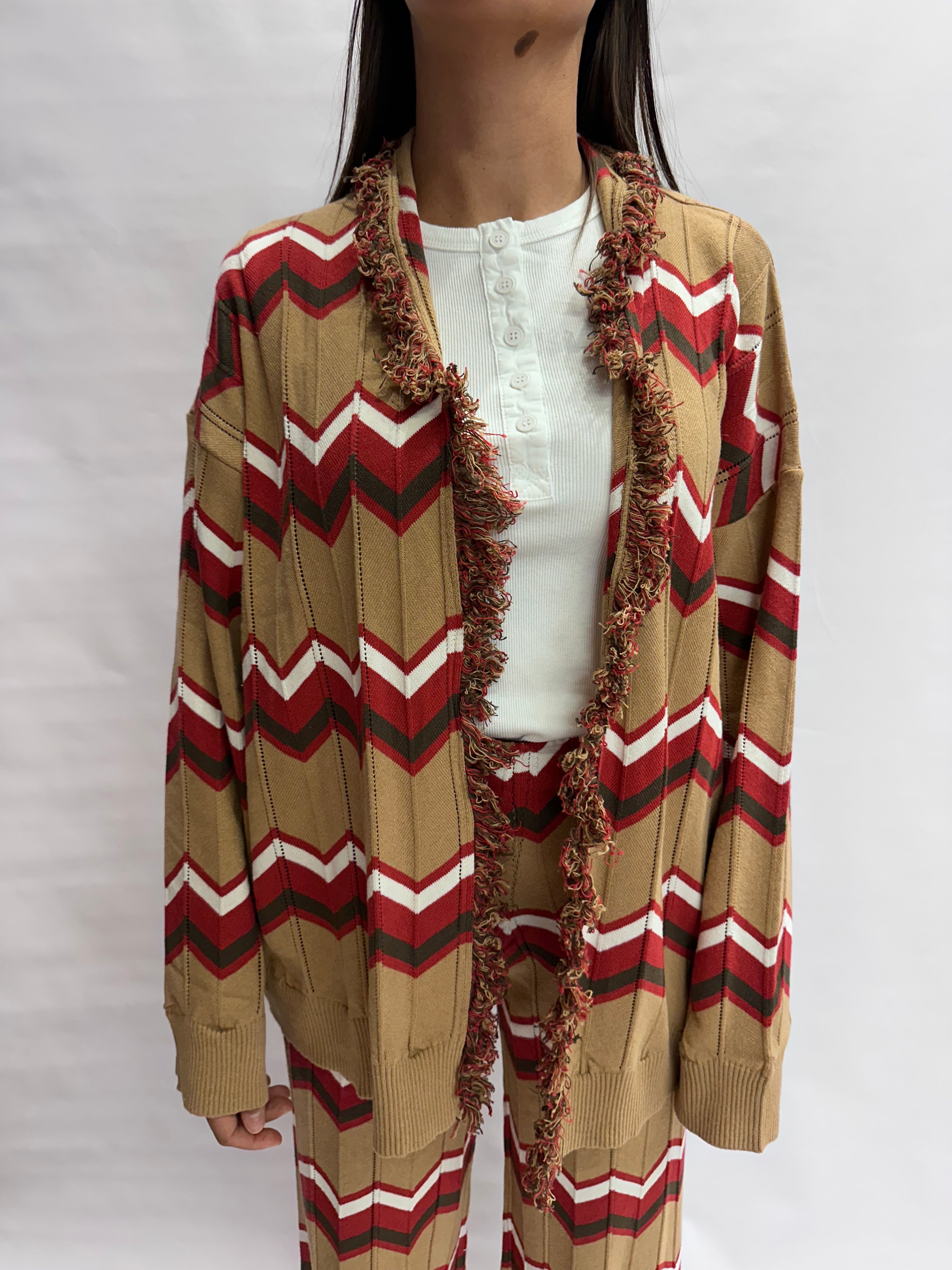 Cardigan TENSIONE IN in cotone con trama zig-zag e cintura in dotazione,  COD: 40A414