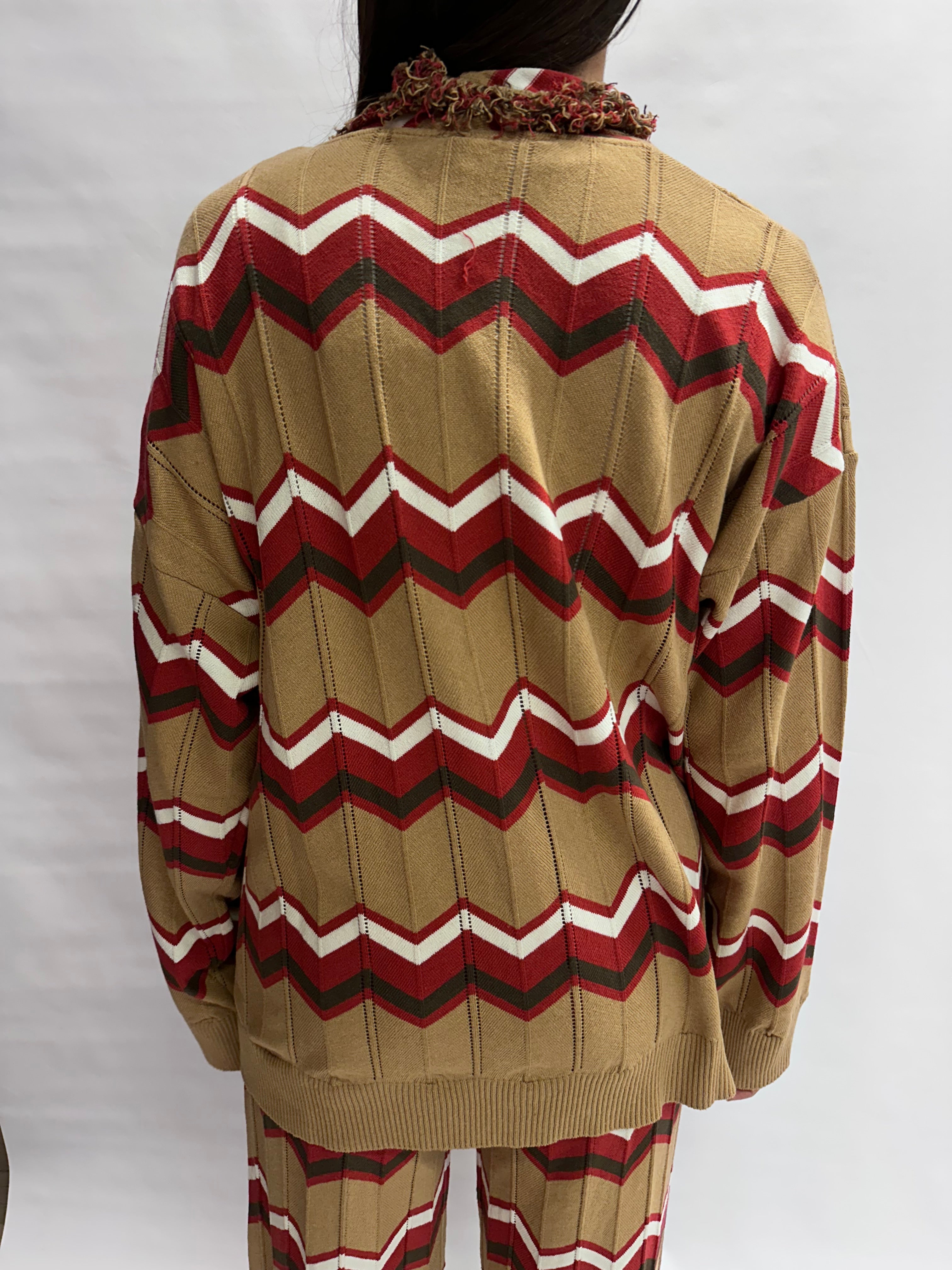Coordinato TENSIONE IN in cotone trama zig-zag composto da pantalone e cardigan , COD: 40A414 E 05A414